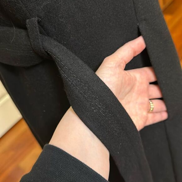 KENNETH COLE COAT ASYMMETRICAL BELTED WOOL MAXI LINED BLACK STRUCTURED LNC SZ 8 - Picture 11 of 16